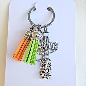 NEW! Lord Ganesh OM Lotus Keychain Purse Charm ~ India God Sacred Elephant